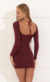 Sparkling Square Neck Dress in Burgundy